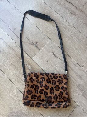 Leopard Print Crossbody Bag with Black Leather Strap - Chic Animal Pattern